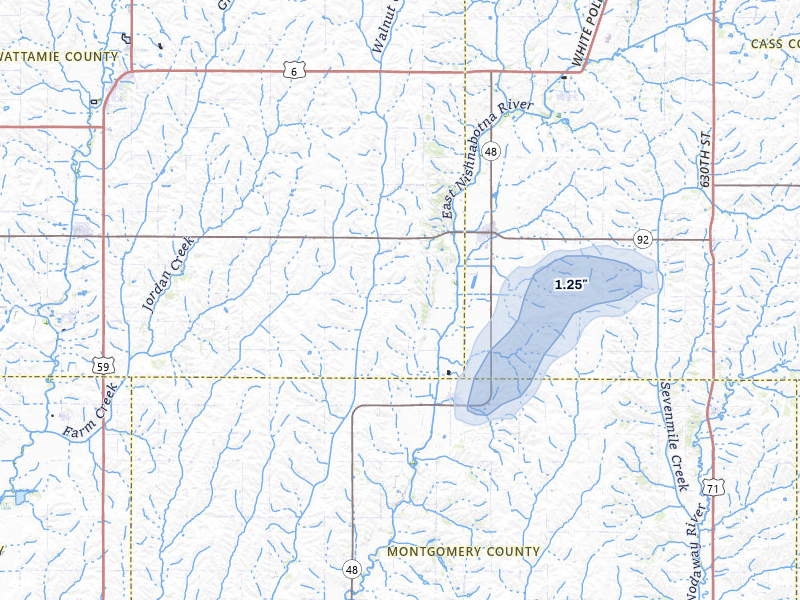 NEXRAD radar-signature map of the hail storm over Griswold, IA on Mar 6, 2026