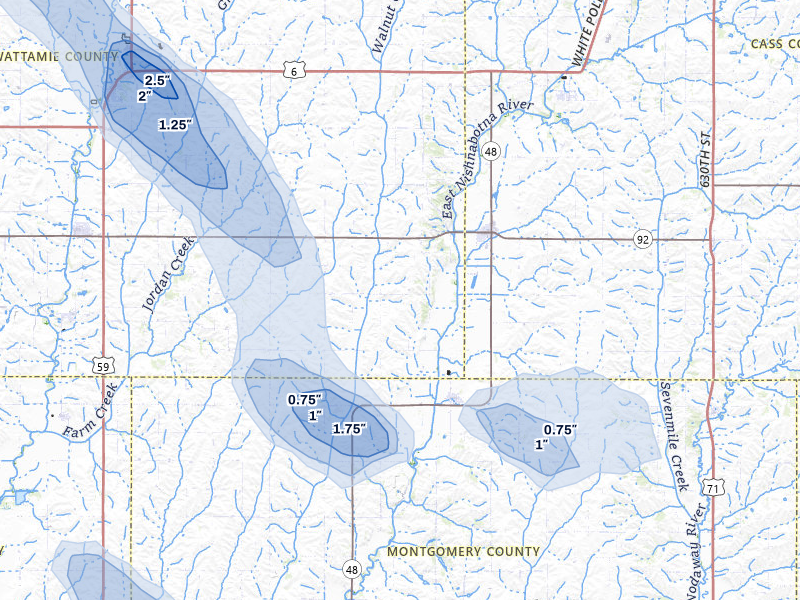 NEXRAD radar-signature map of the hail storm over Griswold, IA on May 31, 2026