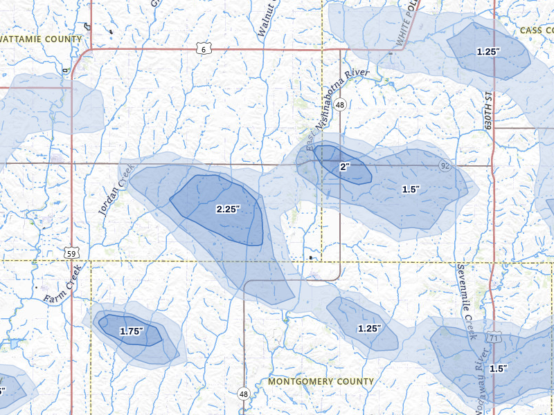 NEXRAD radar-signature map of the hail storm over Griswold, IA on Jun 5, 2026