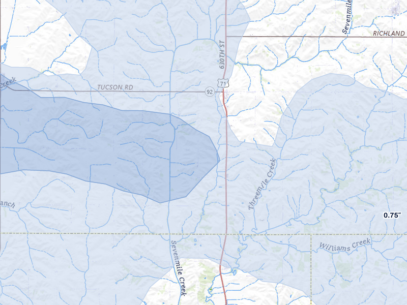 NEXRAD radar-signature map of the hail storm over Griswold, IA on Aug 8, 2026