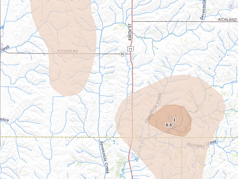 Radar-estimated hail-size map of the storm over Griswold, IA