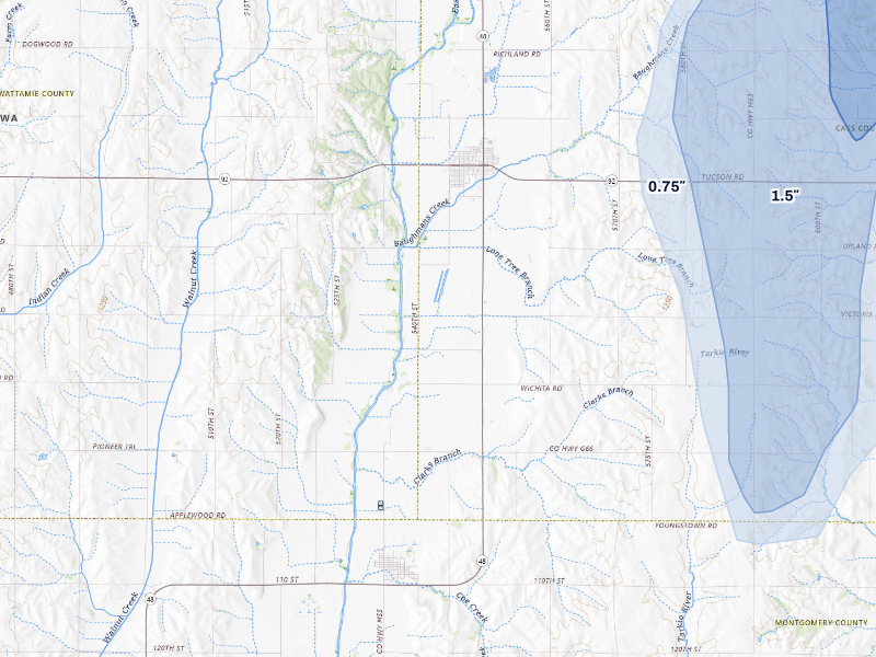 NEXRAD radar-signature map of the hail storm over Griswold, IA on Sep 6, 2026