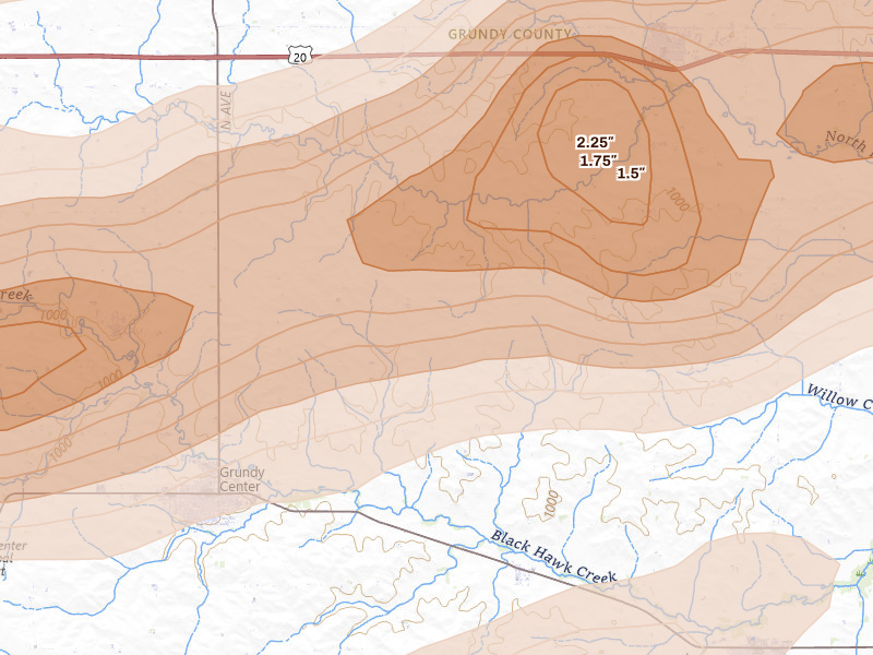 Radar-estimated hail-size map of the storm over Grundy Center, IA