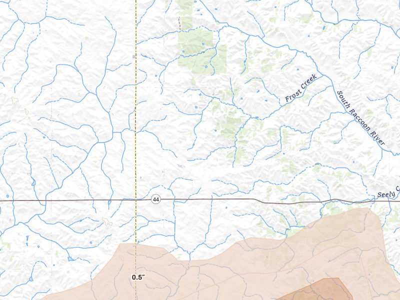 Radar-estimated hail-size map of the storm over Guthrie Center, IA on Mar 30, 2026