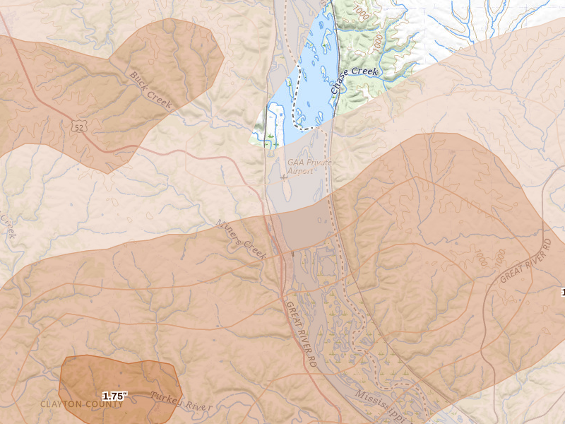 Radar-estimated hail-size map of the storm over Guttenberg, IA on Jul 2, 2026