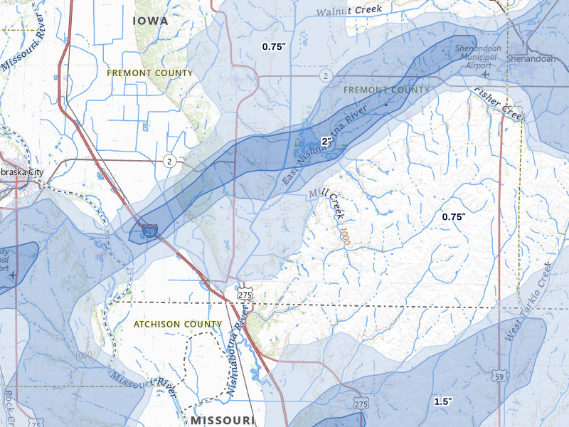 NEXRAD radar-signature map of the hail over Hamburg, IA