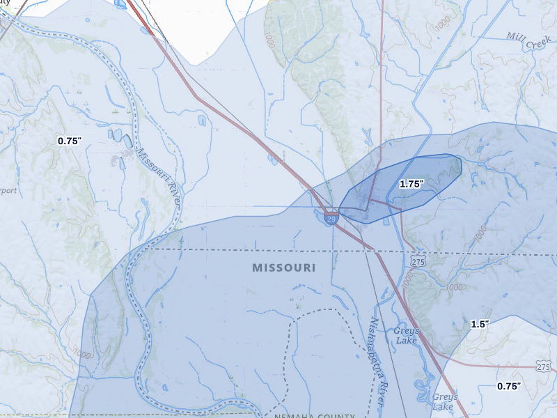 NEXRAD radar-signature map of the hail storm over Hamburg, IA on May 16, 2026