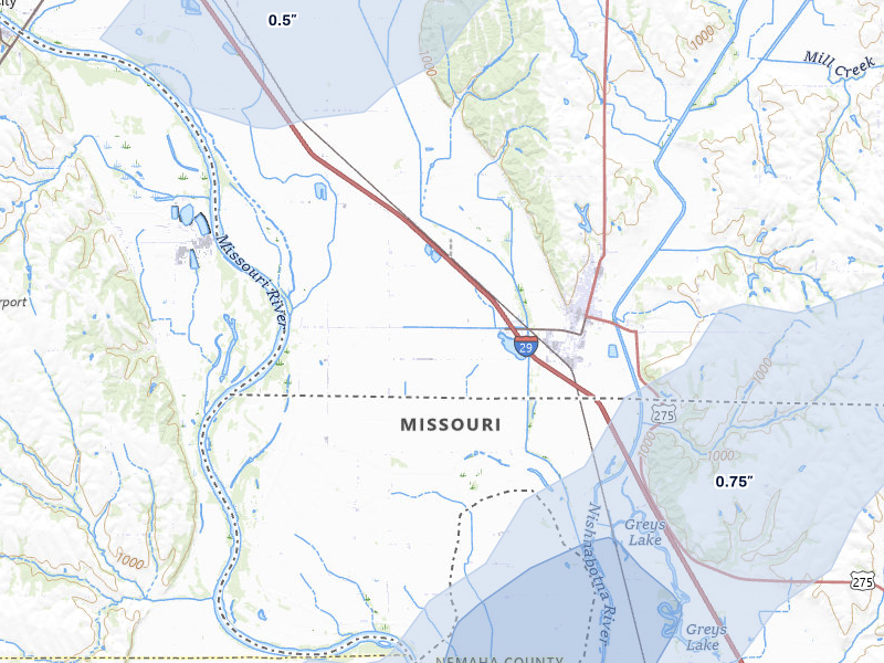 NEXRAD radar-signature map of the hail storm over Hamburg, IA on May 17, 2026