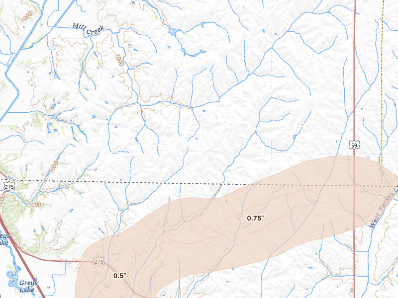 Radar-estimated hail-size map of the storm over Hamburg, IA
