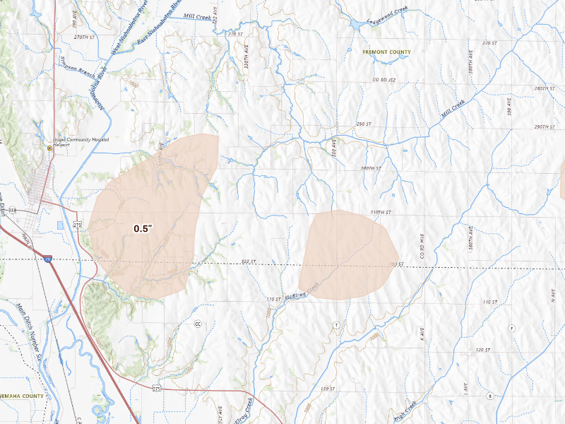 Radar-estimated hail-size map of the storm over Hamburg, IA