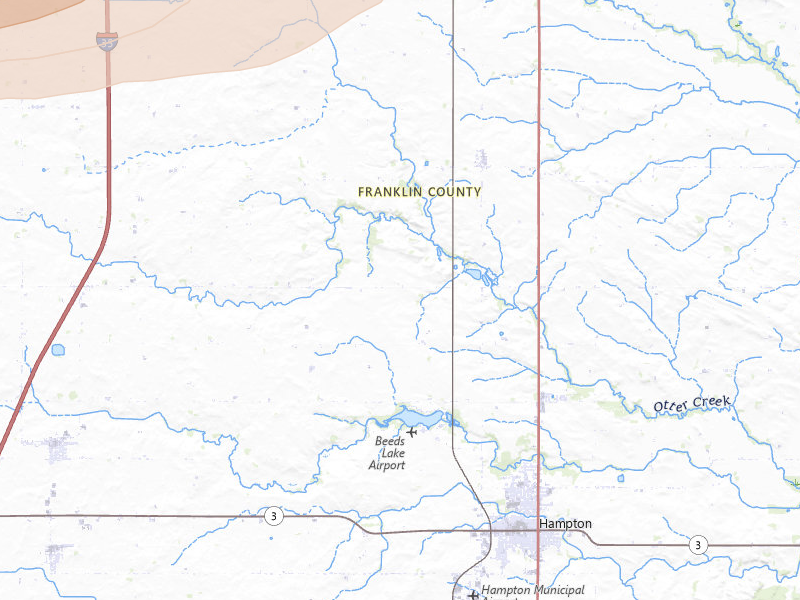 Radar-estimated hail-size map of the storm over Hampton, IA on May 15, 2026