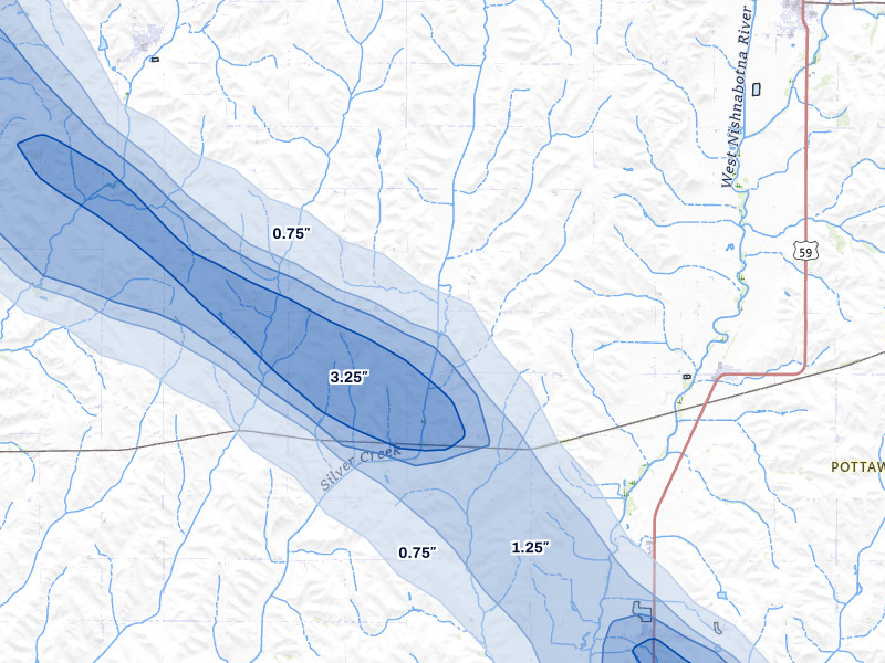 NEXRAD radar-signature map of the hail storm over Hancock, IA on May 31, 2026