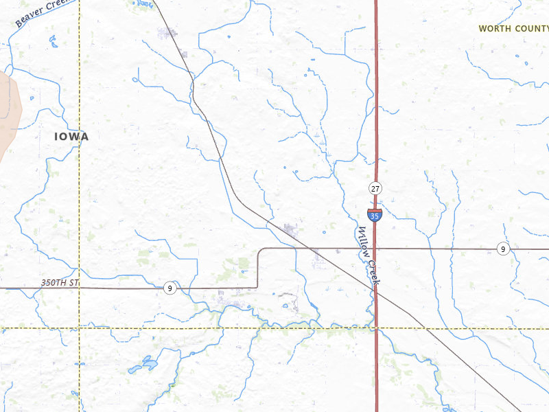 Radar-estimated hail-size map of the storm over Hanlontown, IA on May 15, 2026