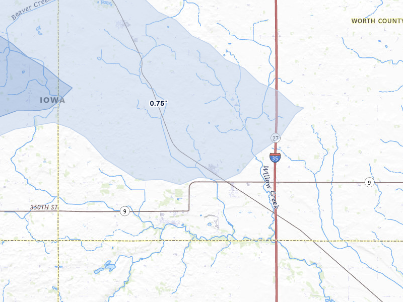 NEXRAD radar-signature map of the hail storm over Hanlontown, IA on May 15, 2026