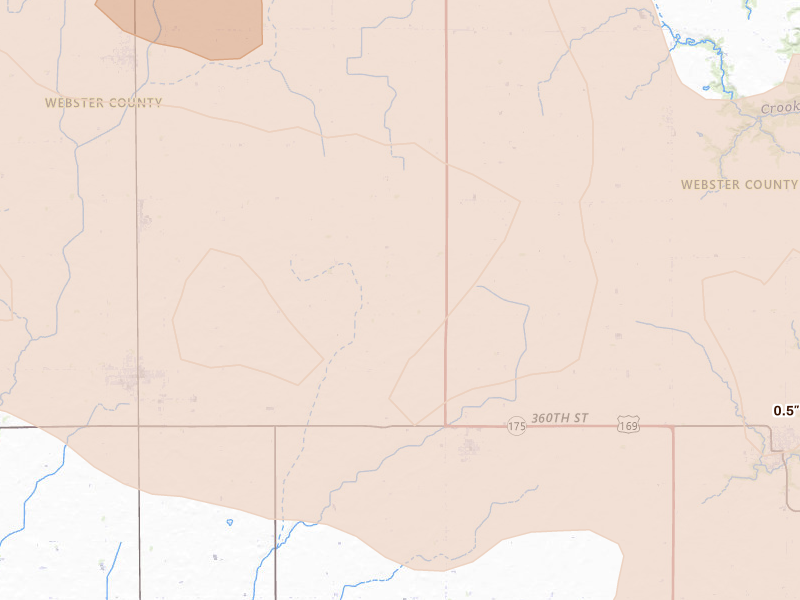 Radar-estimated hail-size map of the storm over Harcourt, IA on Jun 16, 2026