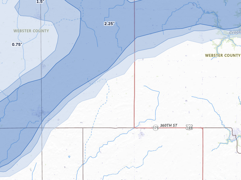 NEXRAD radar-signature map of the hail over Harcourt, IA