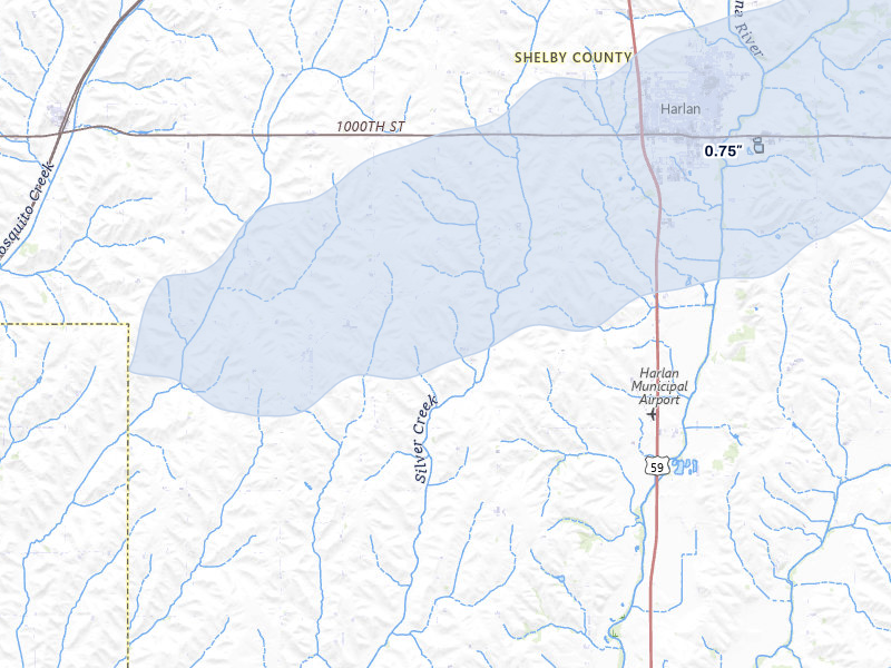 NEXRAD radar-signature map of the hail storm over Harlan, IA on Mar 30, 2026