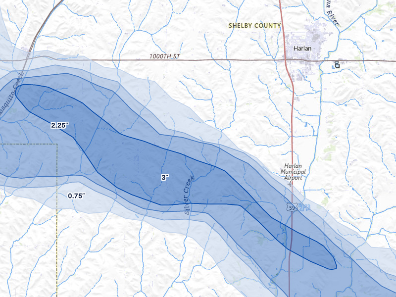 NEXRAD radar-signature map of the hail storm over Harlan, IA on May 31, 2026