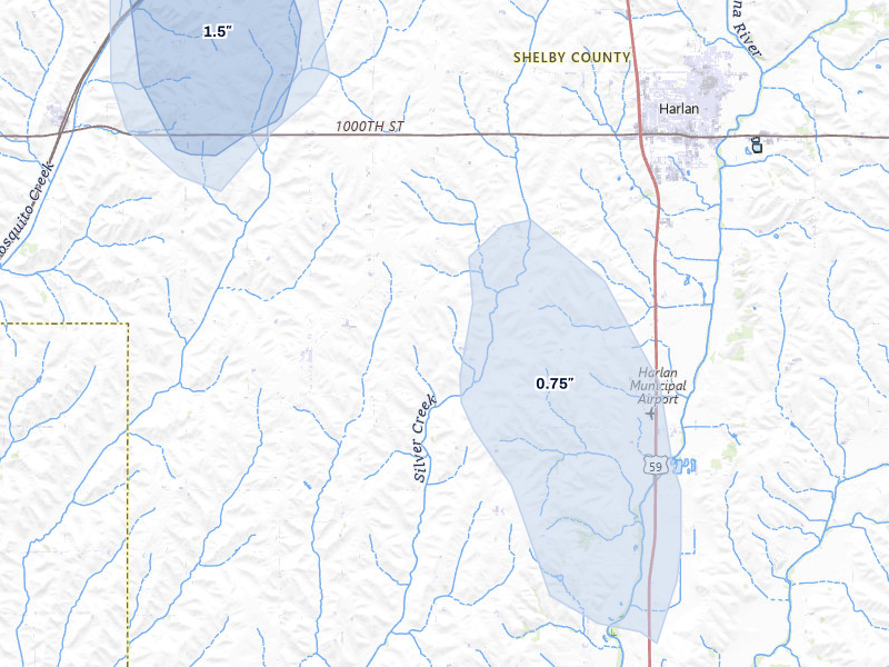 NEXRAD radar-signature map of the hail over Harlan, IA