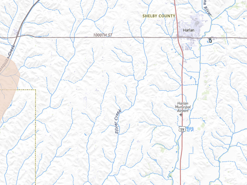 Radar-estimated hail-size map of the storm over Harlan, IA on Jul 8, 2026