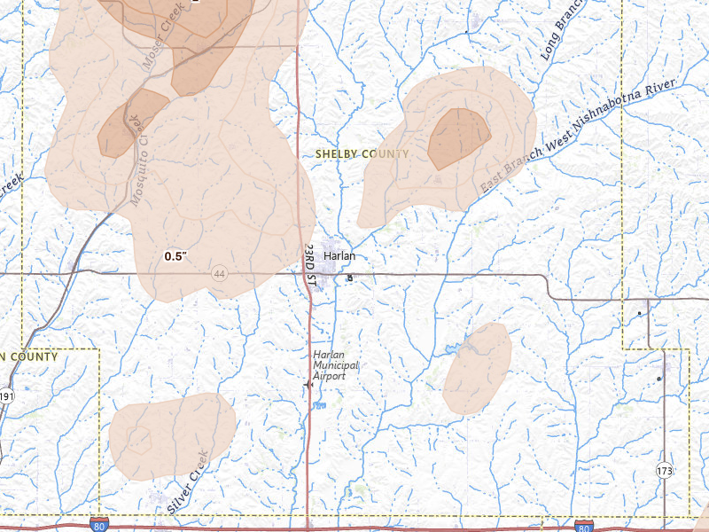 Radar-estimated hail-size map of the storm over Harlan, IA