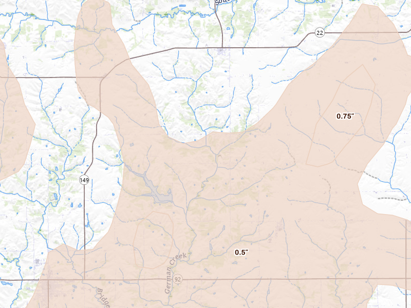 Radar-estimated hail-size map of the storm over Harper, IA on Jun 11, 2026