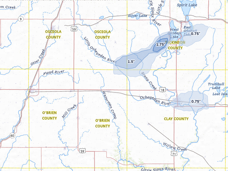 NEXRAD radar-signature map of the hail storm over Hartley, IA on May 25, 2026