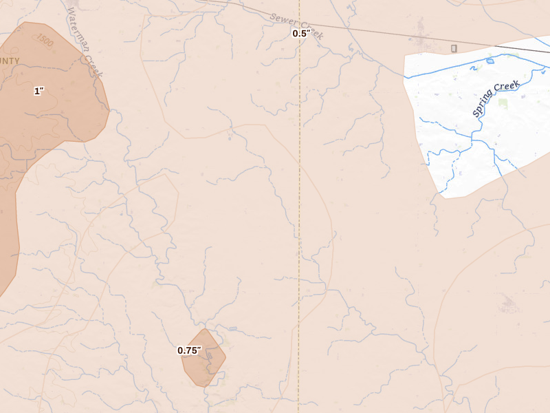 Radar-estimated hail-size map of the storm over Hartley, IA on Jun 27, 2026