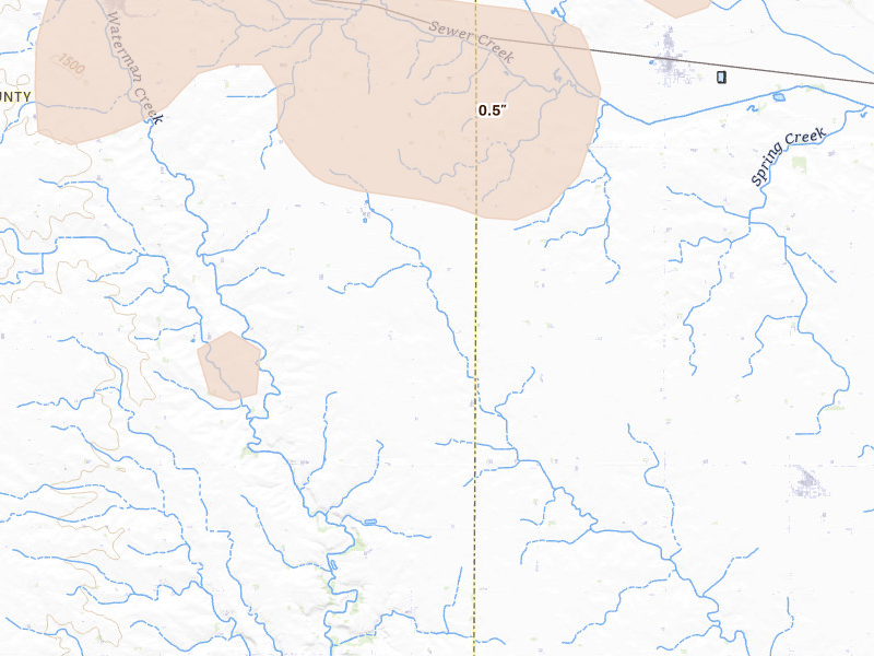 Radar-estimated hail-size map of the storm over Hartley, IA on Jun 29, 2026
