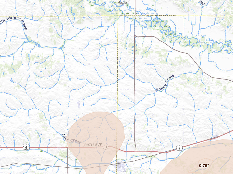 Radar-estimated hail-size map of the storm over Hartwick, IA on Jul 3, 2026