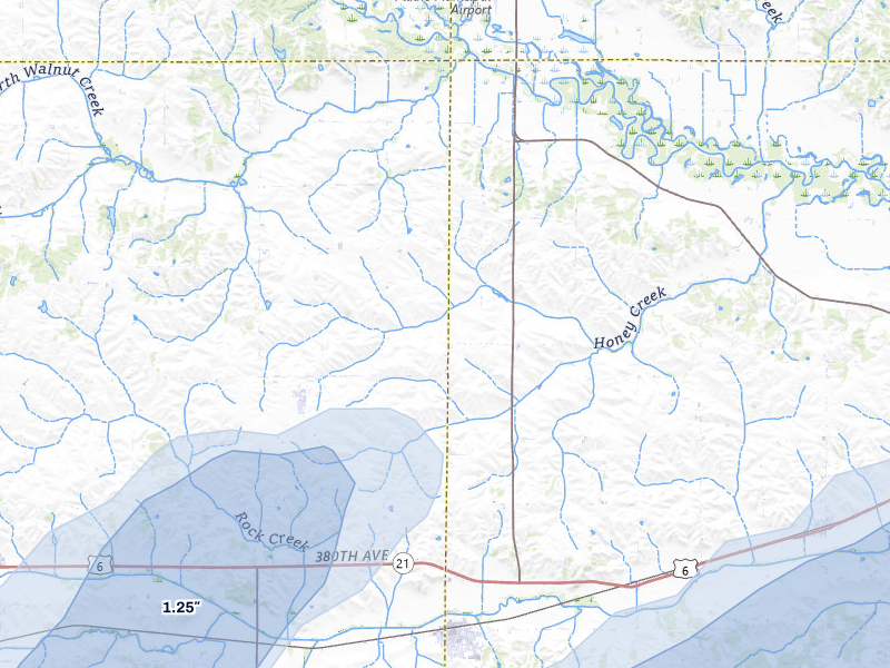 NEXRAD radar-signature map of the hail storm over Hartwick, IA on Jul 3, 2026