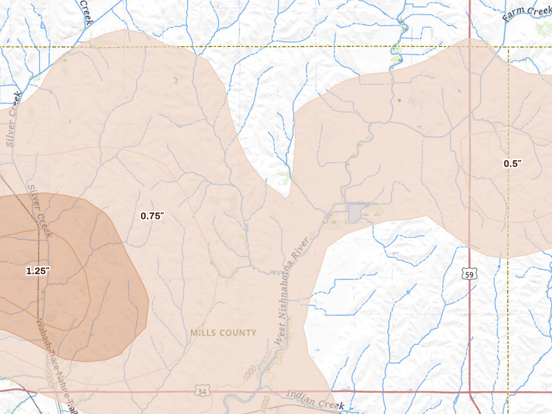 Radar-estimated hail-size map of the storm over Hastings, IA