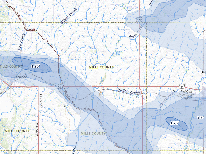 NEXRAD radar-signature map of the hail storm over Hastings, IA on Aug 8, 2026