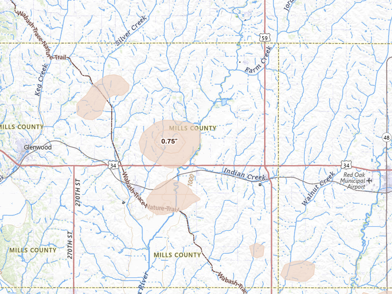 Radar-estimated hail-size map of the storm over Hastings, IA