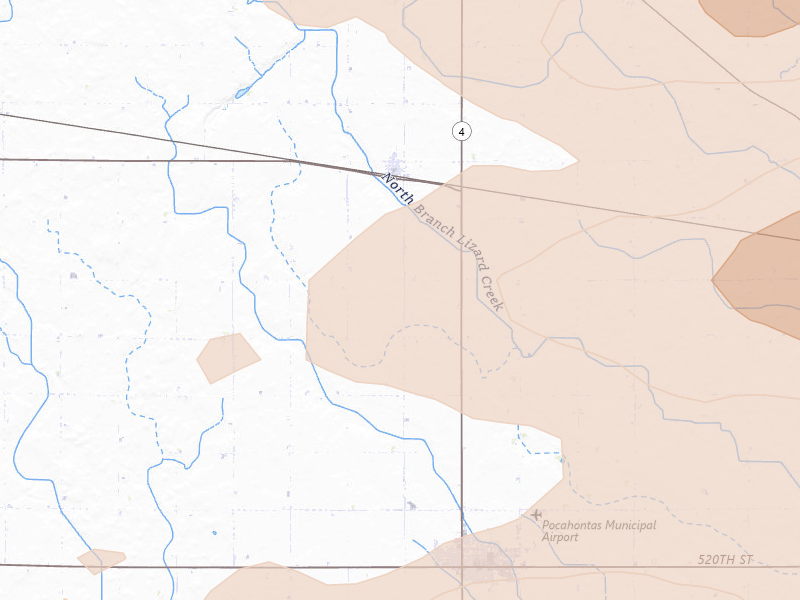 Radar-estimated hail-size map of the storm over Havelock, IA on Aug 8, 2026