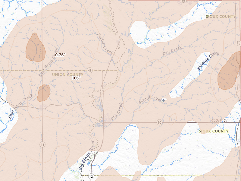 Radar-estimated hail-size map of the storm over Hawarden, IA on Jun 29, 2026