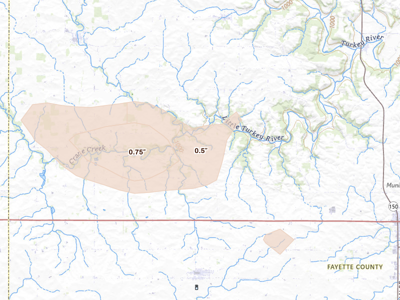 Radar-estimated hail-size map of the storm over Hawkeye, IA