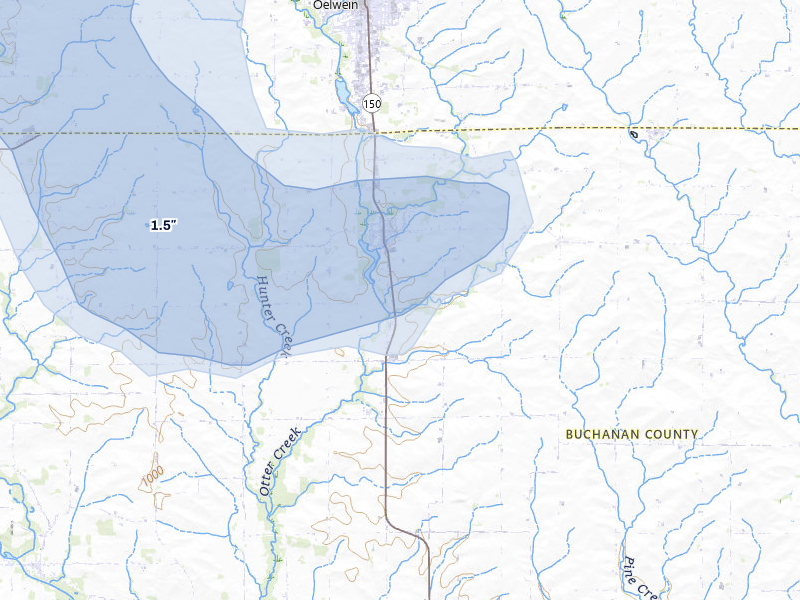 NEXRAD radar-signature map of the hail storm over Hazleton, IA on May 16, 2026
