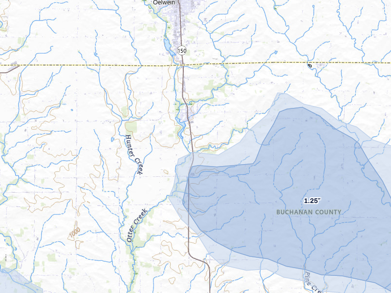 NEXRAD radar-signature map of the hail storm over Hazleton, IA on Jun 28, 2026