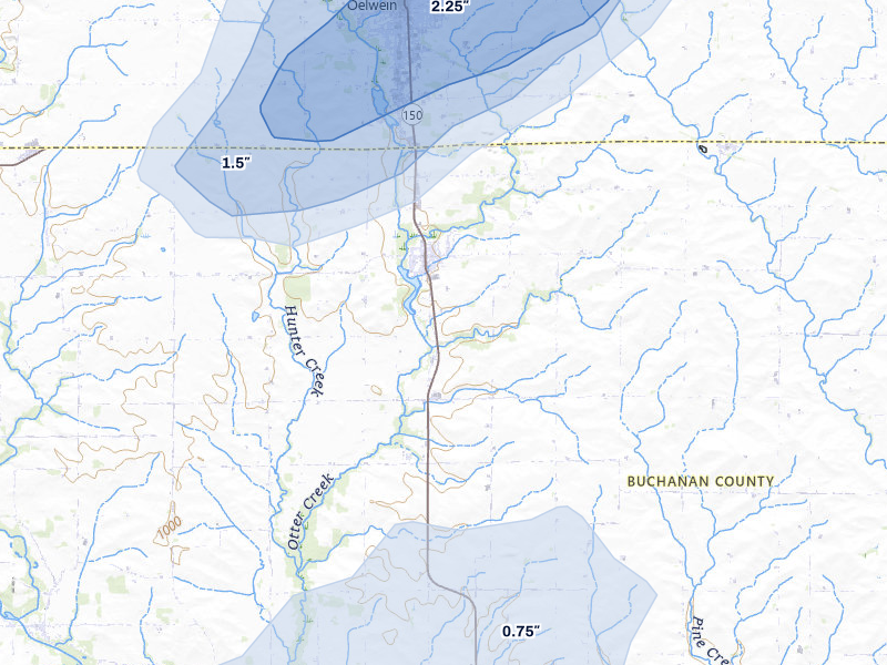 NEXRAD radar-signature map of the hail over Hazleton, IA