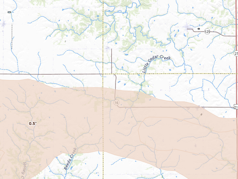 Radar-estimated hail-size map of the storm over Hillsboro, IA on May 4, 2026