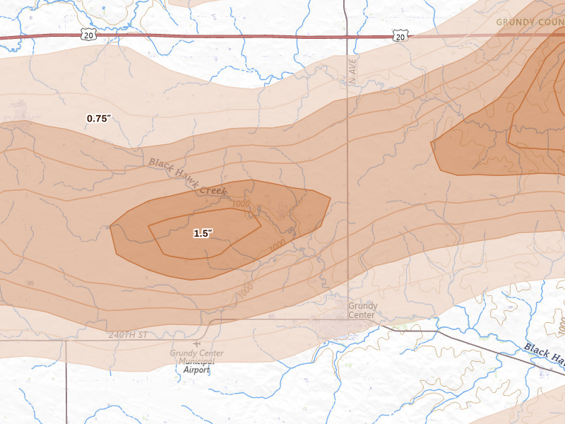 Radar-estimated hail-size map of the storm over Holland, IA