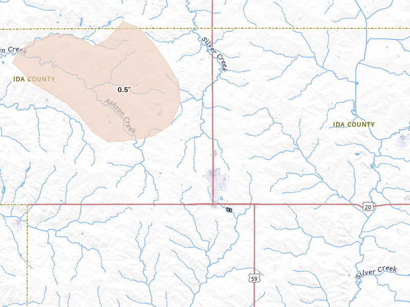 Radar-estimated hail-size map of the storm over Holstein, IA on Jul 2, 2026