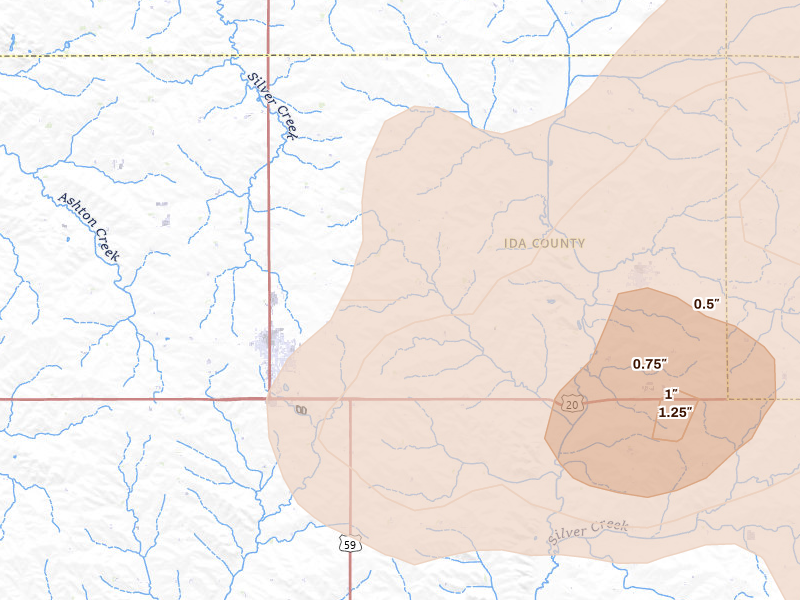 Radar-estimated hail-size map of the storm over Holstein, IA