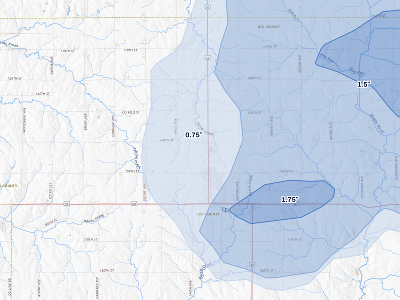 NEXRAD radar-signature map of the hail storm over Holstein, IA on Sep 6, 2026