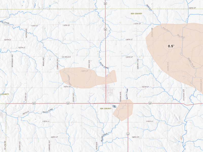 Radar-estimated hail-size map of the storm over Holstein, IA