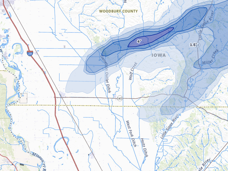 NEXRAD radar-signature map of the hail storm over Hornick, IA on May 15, 2026