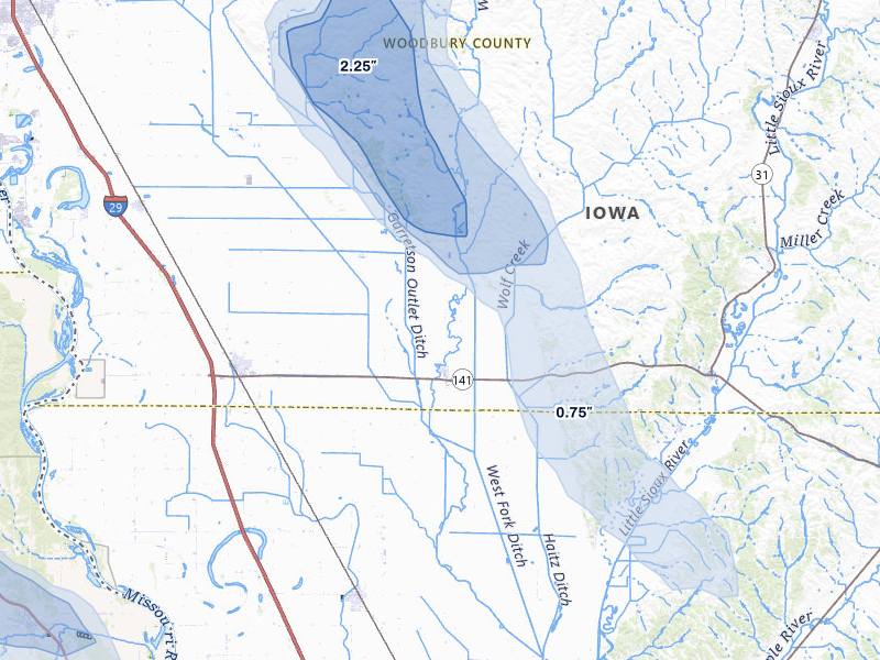 NEXRAD radar-signature map of the hail storm over Hornick, IA on May 31, 2026