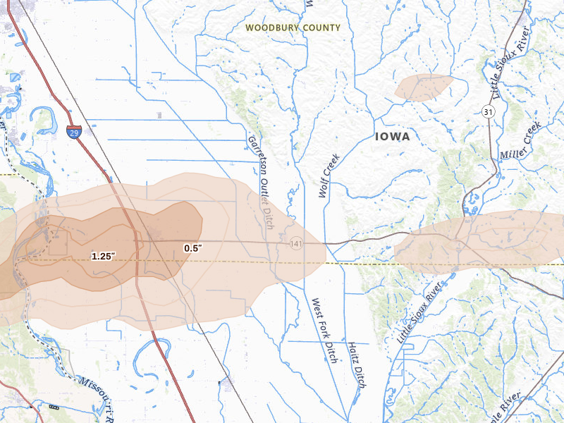 Radar-estimated hail-size map of the storm over Hornick, IA