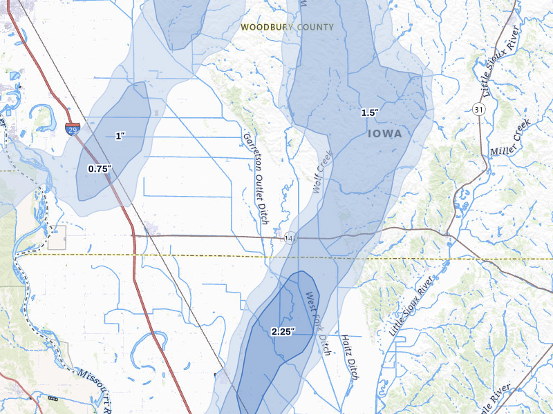 NEXRAD radar-signature map of the hail storm over Hornick, IA on Jun 30, 2026